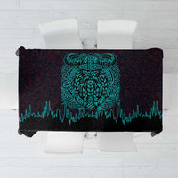 Viking Warrior Helm Tablecloth Neon Tribal Linework and Runic Pattern Art