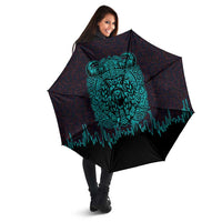 Viking Warrior Helm Umbrella Neon Tribal Linework and Runic Pattern Art