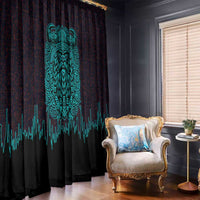 Viking Warrior Helm Window Curtain Neon Tribal Linework and Runic Pattern Art