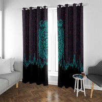 Viking Warrior Helm Window Curtain Neon Tribal Linework and Runic Pattern Art