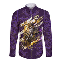 Odin Allfather Viking Long Sleeve Button Shirt Epic Norse Mythology Illustration with Runic Circle Art