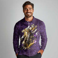 Odin Allfather Viking Long Sleeve Polo Shirt Epic Norse Mythology Illustration with Runic Circle Art