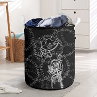 Norse Dragon and Viking Axe Laundry Basket Monochrome Runic Line Art Illustration