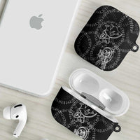 Norse Dragon and Viking Axe AirPods Case Monochrome Runic Line Art Illustration