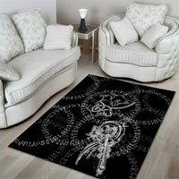 Norse Dragon and Viking Axe Area Rug Monochrome Runic Line Art Illustration