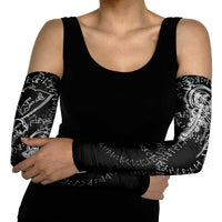 Norse Dragon and Viking Axe Arm Sleeves Monochrome Runic Line Art Illustration