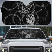 Norse Dragon and Viking Axe Auto Sun Shade Monochrome Runic Line Art Illustration