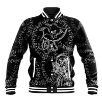 Norse Dragon and Viking Axe Baseball Jacket Monochrome Runic Line Art Illustration