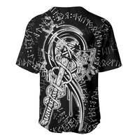 Norse Dragon and Viking Axe Baseball Jersey Monochrome Runic Line Art Illustration