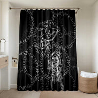 Norse Dragon and Viking Axe Bathroom Set Monochrome Runic Line Art Illustration