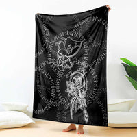 Norse Dragon and Viking Axe Blanket Monochrome Runic Line Art Illustration