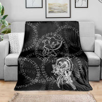 Norse Dragon and Viking Axe Blanket Monochrome Runic Line Art Illustration