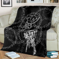 Norse Dragon and Viking Axe Blanket Monochrome Runic Line Art Illustration
