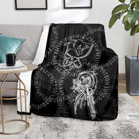Norse Dragon and Viking Axe Blanket Monochrome Runic Line Art Illustration