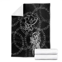Norse Dragon and Viking Axe Blanket Monochrome Runic Line Art Illustration