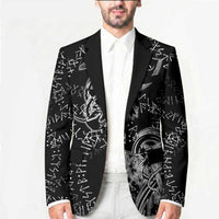 Norse Dragon and Viking Axe Blazer Monochrome Runic Line Art Illustration