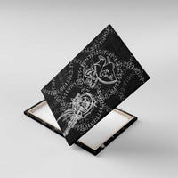 Norse Dragon and Viking Axe Canvas Wall Art Monochrome Runic Line Art Illustration