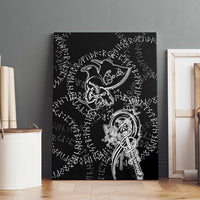 Norse Dragon and Viking Axe Canvas Wall Art Monochrome Runic Line Art Illustration