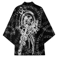 Norse Dragon and Viking Axe Kimono Monochrome Runic Line Art Illustration