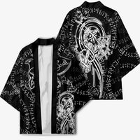 Norse Dragon and Viking Axe Kimono Monochrome Runic Line Art Illustration
