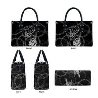 Norse Dragon and Viking Axe Leather Bag Monochrome Runic Line Art Illustration