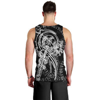 Norse Dragon and Viking Axe Men Tank Top Monochrome Runic Line Art Illustration