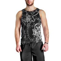 Norse Dragon and Viking Axe Men Tank Top Monochrome Runic Line Art Illustration