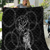 Norse Dragon and Viking Axe Quilt Monochrome Runic Line Art Illustration