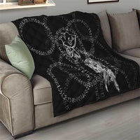 Norse Dragon and Viking Axe Quilt Monochrome Runic Line Art Illustration
