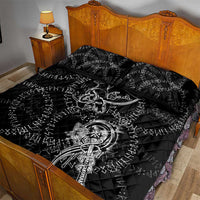 Norse Dragon and Viking Axe Quilt Bed Set Monochrome Runic Line Art Illustration