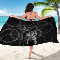 Norse Dragon and Viking Axe Sarong Monochrome Runic Line Art Illustration