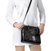 Norse Dragon and Viking Axe Shoulder Handbag Monochrome Runic Line Art Illustration