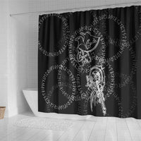 Norse Dragon and Viking Axe Shower Curtain Monochrome Runic Line Art Illustration