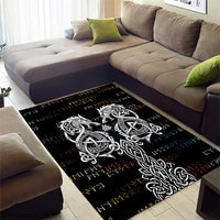 Viking Runes and Norse Mythology Symbols Area Rug Celtic Knotwork Tribal Illustration Style