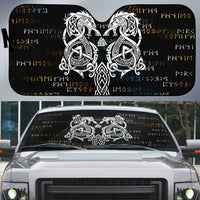 Viking Runes and Norse Mythology Symbols Auto Sun Shade Celtic Knotwork Tribal Illustration Style