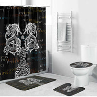 Viking Runes and Norse Mythology Symbols Bathroom Set Celtic Knotwork Tribal Illustration Style