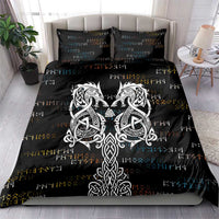 Viking Runes and Norse Mythology Symbols Bedding Set Celtic Knotwork Tribal Illustration Style
