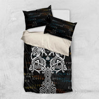 Viking Runes and Norse Mythology Symbols Bedding Set Celtic Knotwork Tribal Illustration Style