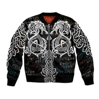 Viking Runes and Norse Mythology Symbols Bomber Jacket Celtic Knotwork Tribal Illustration Style