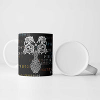 Viking Runes and Norse Mythology Symbols Ceramic Mug Celtic Knotwork Tribal Illustration Style