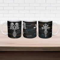 Viking Runes and Norse Mythology Symbols Ceramic Mug Celtic Knotwork Tribal Illustration Style