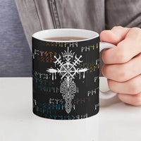 Viking Runes and Norse Mythology Symbols Ceramic Mug Celtic Knotwork Tribal Illustration Style