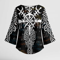 Viking Runes and Norse Mythology Symbols Kimono Sleeve Blouse Celtic Knotwork Tribal Illustration Style