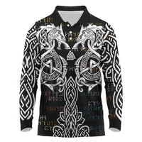 Viking Runes and Norse Mythology Symbols Long Sleeve Polo Shirt Celtic Knotwork Tribal Illustration Style