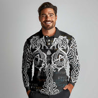 Viking Runes and Norse Mythology Symbols Long Sleeve Polo Shirt Celtic Knotwork Tribal Illustration Style