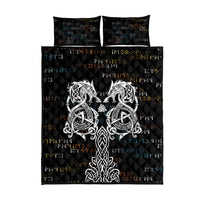 Viking Runes and Norse Mythology Symbols Quilt Bed Set Celtic Knotwork Tribal Illustration Style