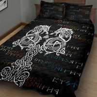 Viking Runes and Norse Mythology Symbols Quilt Bed Set Celtic Knotwork Tribal Illustration Style