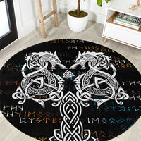 Viking Runes and Norse Mythology Symbols Round Carpet Celtic Knotwork Tribal Illustration Style