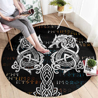 Viking Runes and Norse Mythology Symbols Round Carpet Celtic Knotwork Tribal Illustration Style