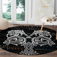 Viking Runes and Norse Mythology Symbols Round Carpet Celtic Knotwork Tribal Illustration Style